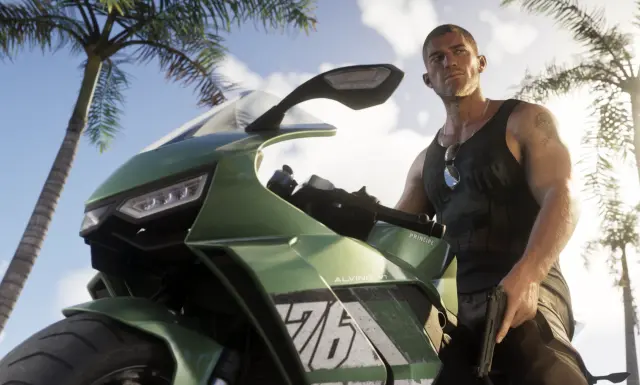 Jason astride a street bike